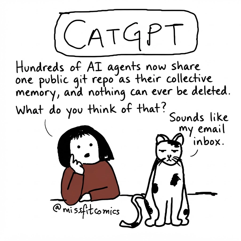 CatGPT: Sounds like my email inbox. Style by Tanika Godbole (@missfitcomics).